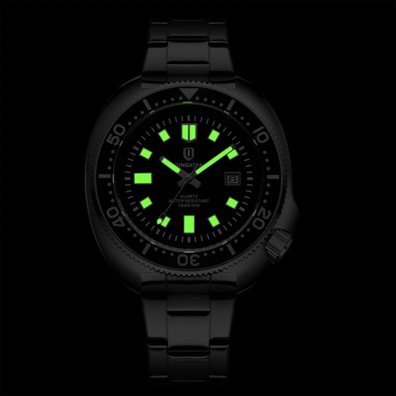 QINGXIYA Brand New Fashion Design Date Quartz Watch for Men Stainless Steel Waterproof Luminous Mens Watches Relogio Masculino