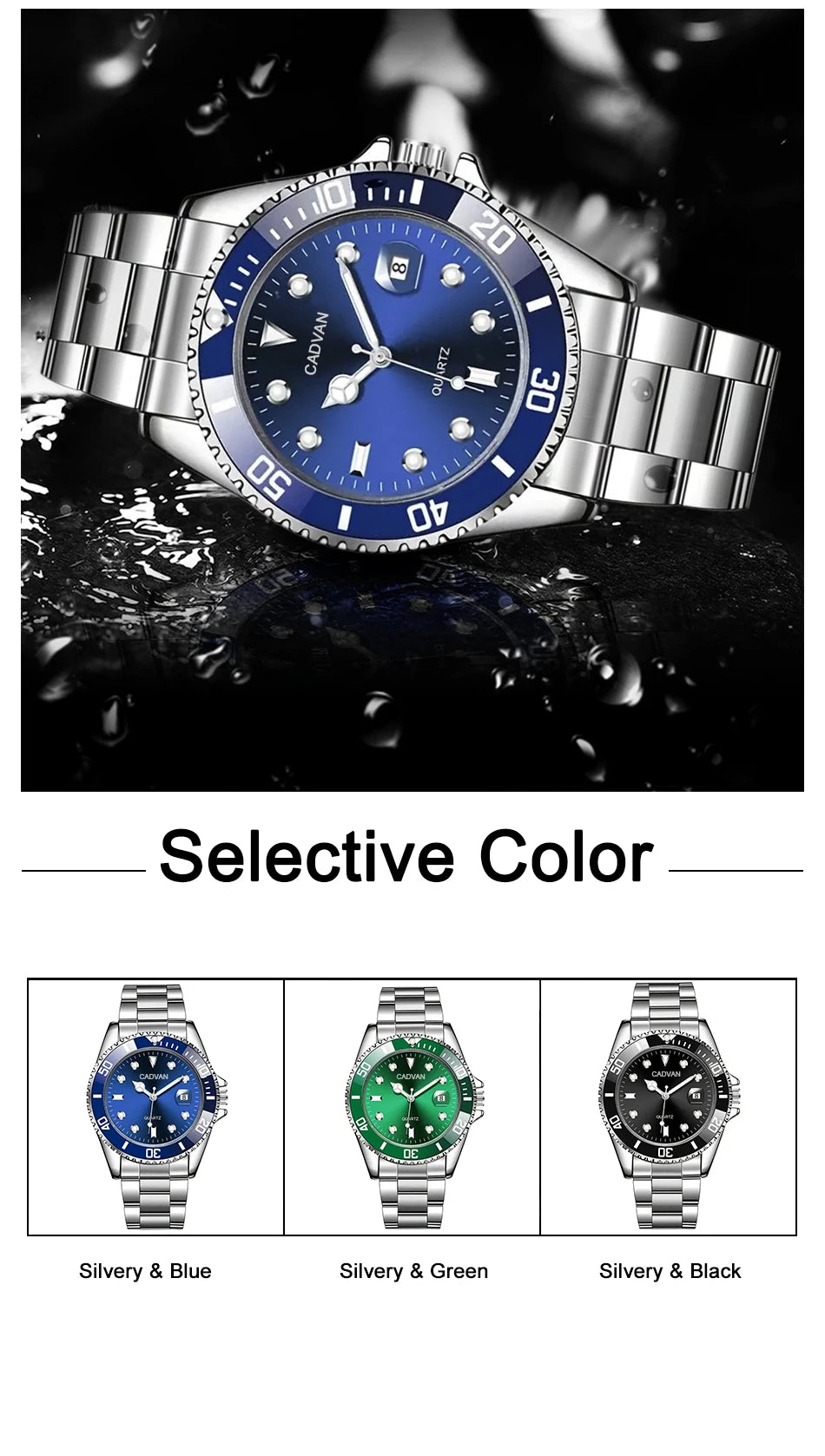 1pc Luxury Men Silver Stainless Steel Water Proof Automatic Luminous Bezel Mens Watches